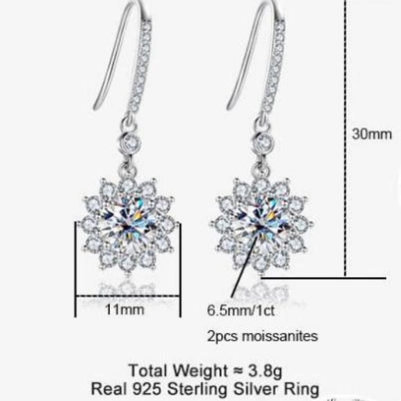 Certified 2ct. t.w. Moissanite Diamond Sunflower Drop Earrings NEW